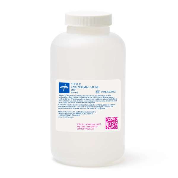 Sterile 0.9% Normal Saline, USP, 500 mL Bottle Image