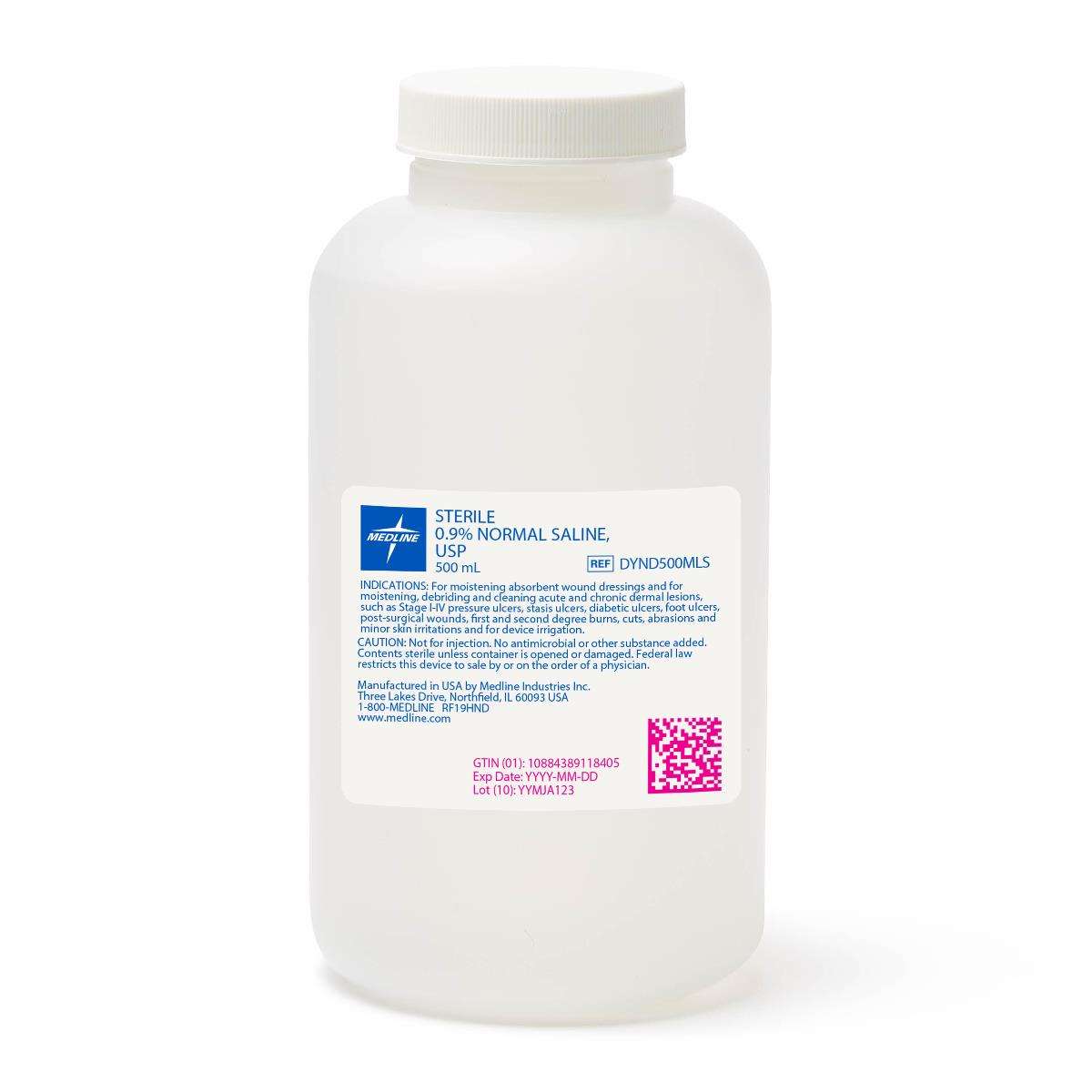 Sterile 0.9% Normal Saline, USP, 500 mL Bottle Image